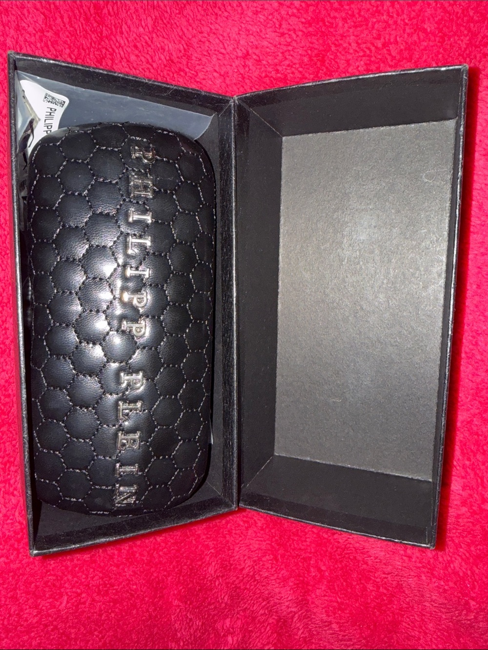 Philipp Plein Black Quilted Sunglasses Case with Embossed Logo